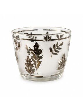 Vintage Libbey Silver Leaf Frosted Glass Ice Bucket Bowl Mid Century Barware